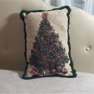 Vintage Tapestry Christmas Pillow With Fringe Collectable Grandmacore Grannycore